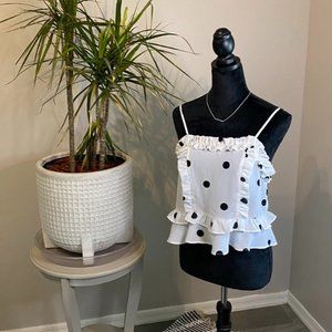 Sheer, Black and White Polka Dot Spaghetti Strap Top